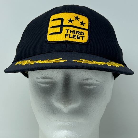 Vintage 80s Commander US Third Fleet Hat Baseball Cap USN Navy USA Snapback Blue - Picture 2 of 10
